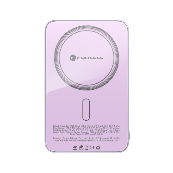Повербанк совместимый с MagSafe Forcell F-Energy SuperSlim F5K8 QC4.0 PD3.0 15W 5000 mAh фиолетовый 0INT
