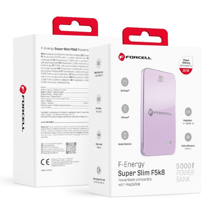 Повербанк сумісний з MagSafe Forcell F-Energy SuperSlim F5K8 QC4.0 PD3.0 15W 5000 mAh фіолетовий 0INT