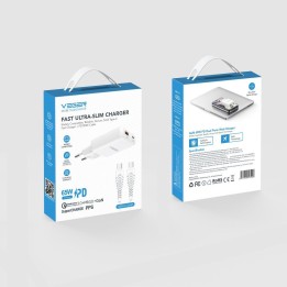 Wall charger for phone VEGER USB A + type C PD 65W + cable type C to C 100W TR122 white