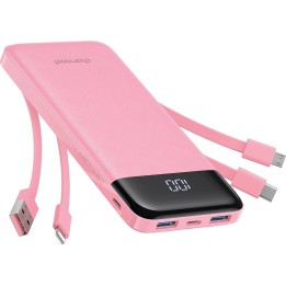 Повербанк 5V 3A 10000 mAh с встроенными кабелями USB A / USB C / Lightning / Micro USB Charmast W1148 розовый OINT