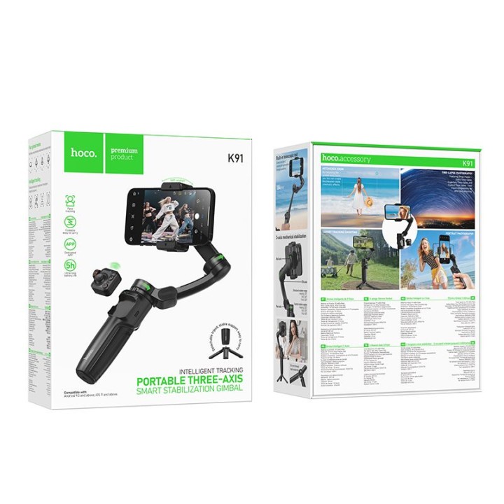 Gimbal z 3-osiową stabilizacją z pilotem bezprzewodowym Hoco K91 czarny