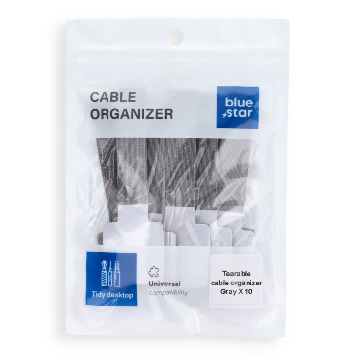 Self-adhesive hook-and-loop cable tie Blue Star PJ-COZ413 - grey (10 pcs.)