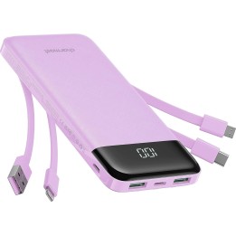 Повербанк 5V 3A 10000 mAh со встроенными кабелями USB A / USB C / Lightning / Micro USB Charmast W1148 фиолетовый OINT