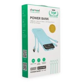 Powerbank 5V 3A 10000 mAh z wbudowanymi kablami USB A / USB C / Lightning / Micro USB Charmast W1148 zielony OINT