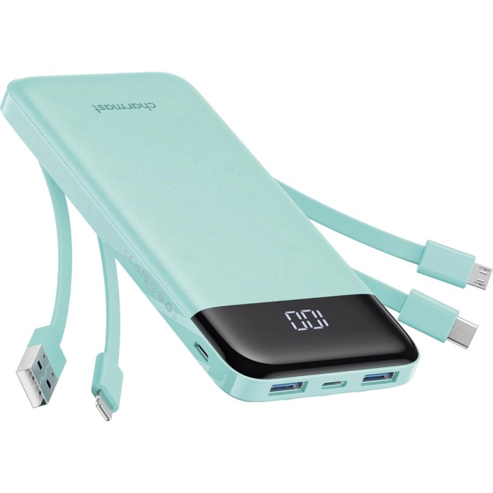 Power bank 5V 3A 10000 mAh with built-in cables USB A / USB C / Lightning / Micro USB Charmast W1148 green OINT