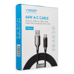 Кабель с дисплеем LED USB A — USB C VEGER PD 3A 66W 1,2 m AC1-XHJ черный