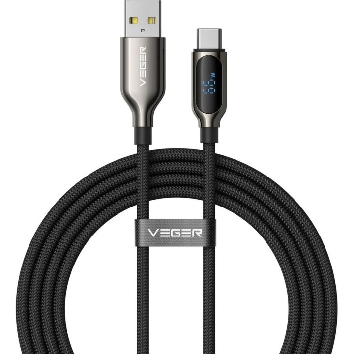Кабель із дисплеєм LED USB A — USB C VEGER PD 3A 66W 1,2 m AC1-XHJ чорний