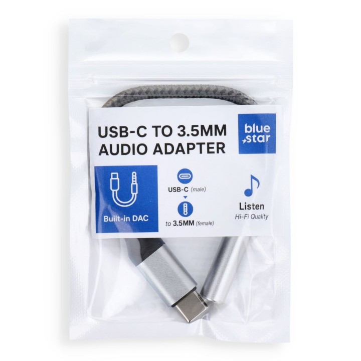 Adapter AUX Type C (male) for Jack 3,5 mm (female) Blue Star - grey
