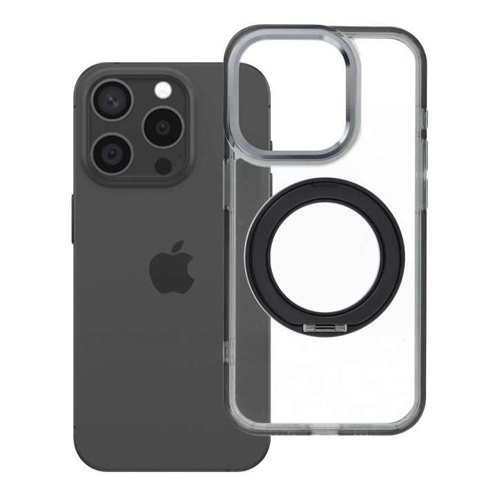 Case for iPhone 15 PRO Frame Circle Stand compatible with MagSafe black