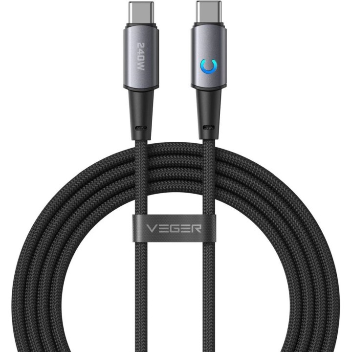 Cable with LED USB C diode to USB C VEGER PD 5A 240W 1,5 m CC2-ZSD black