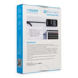 Кабель плаский USB C для USB C VEGER PD 3A 60W 1,2 m CC06-MTB чорний