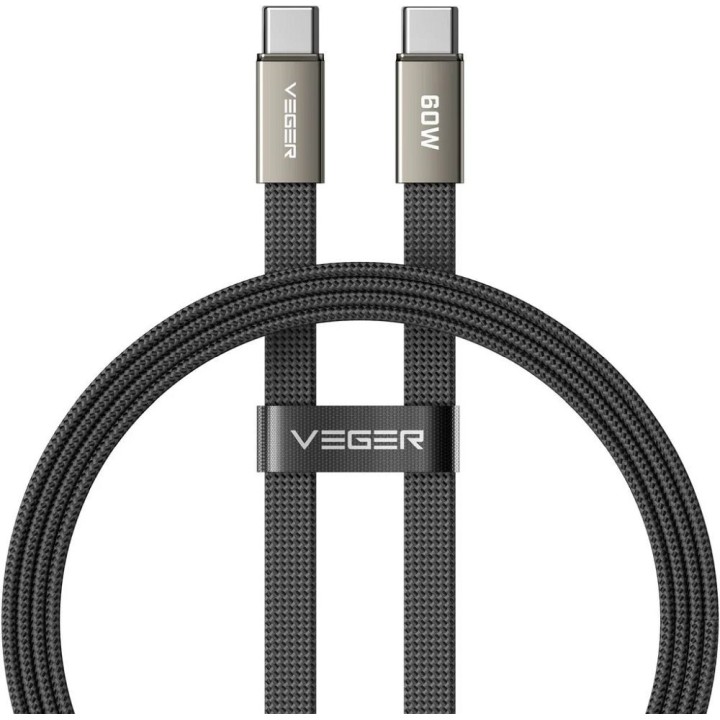 Плаский кабель USB C — USB C VEGER PD 3A 60W 1,2 m CC06-MTB чорний