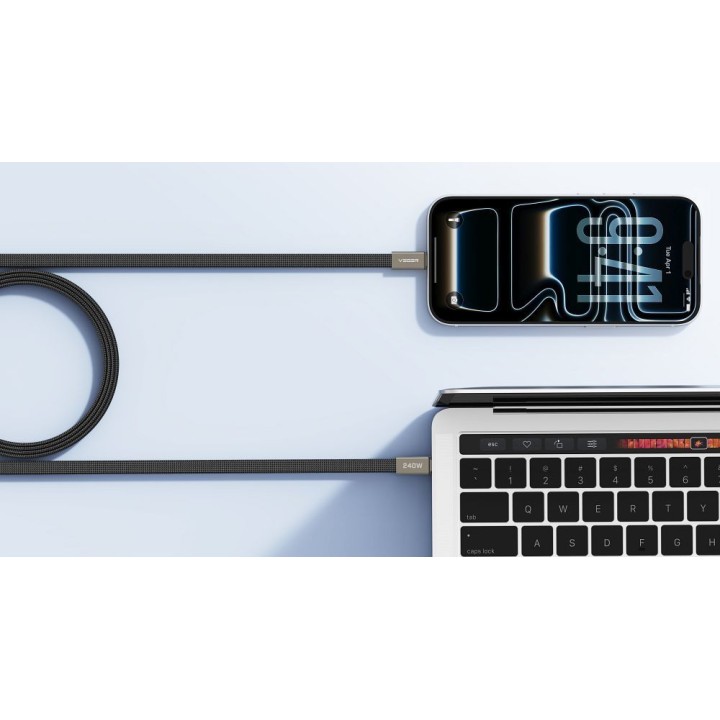 Плаский кабель USB C — USB C VEGER PD 5A 240W 1,5 m CC2-MTB чорний