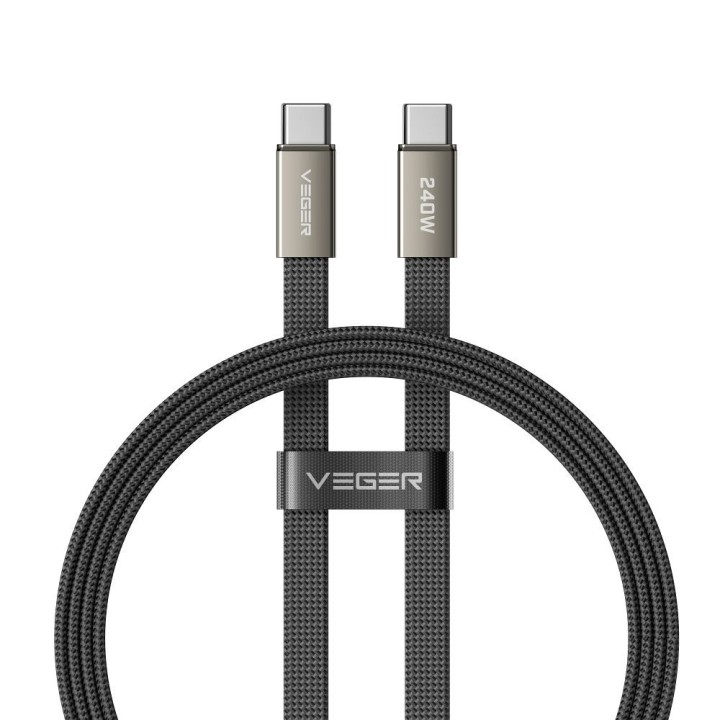 Плоский кабель USB C — USB C VEGER PD 5A 240W 1,5 m CC2-MTB черный