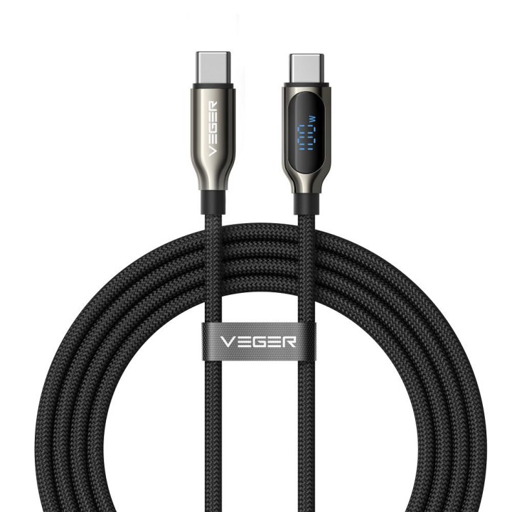Кабель з дисплеєм LED USB C для USB C VEGER PD 5A 100W 1,5 m CC1-XHJ чорний