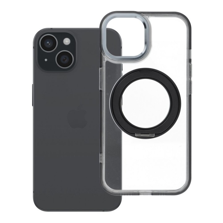 Case for iPhone 15 Frame Circle Stand MagSafe compatible black