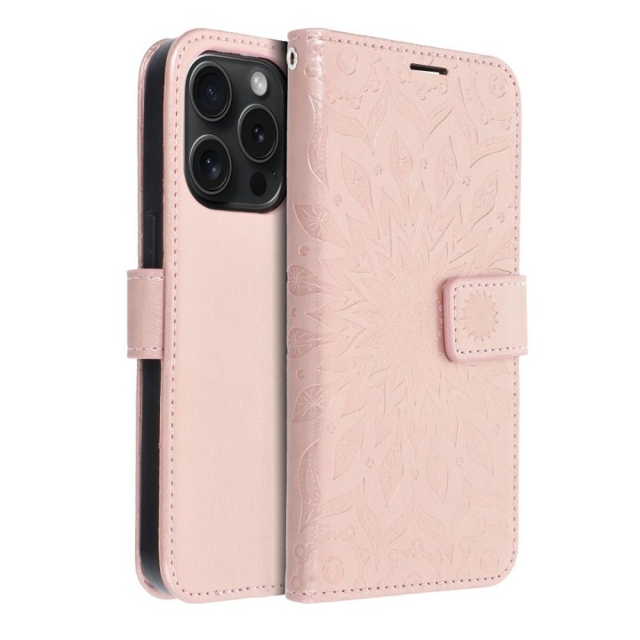 Чехол с клапаном для iPhone 15 PRO Mezzo Book мандала цвета розового золота