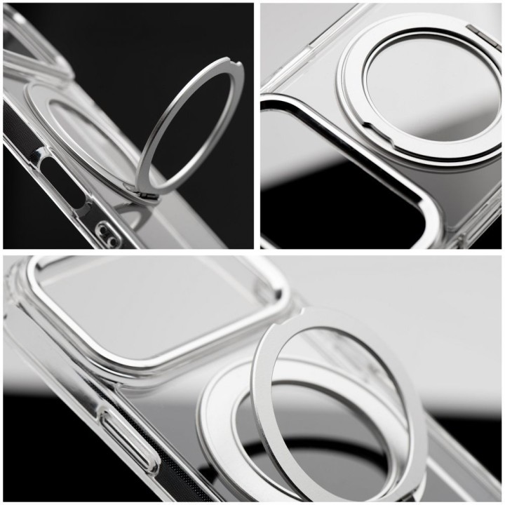 Case for iPhone 15 PRO Frame Circle Stand compatible with MagSafe transparent