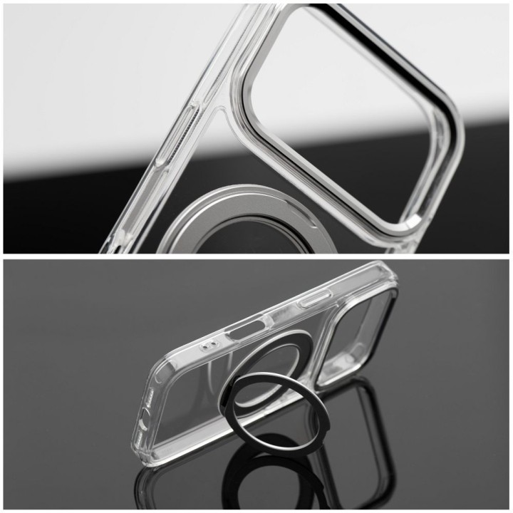 Case for iPhone 15 PRO Frame Circle Stand compatible with MagSafe transparent
