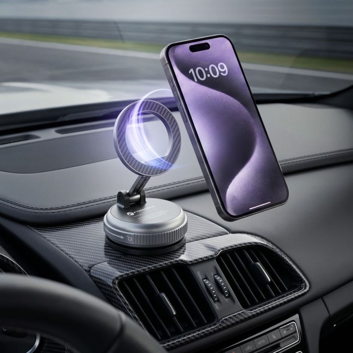 Phone holder with suction cup magnetic FORCELL Magic Mag compatible with Magsafe black 0INT