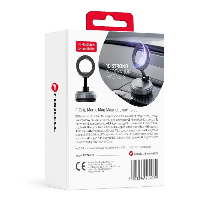 Magnetic phone holder with suction cup FORCELL Magic Mag compatible with MagSafe black 0INT