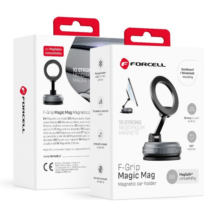 Магнітний тримач для телефона з присоскою FORCELL Magic Mag, сумісний з MagSafe, чорний 0INT