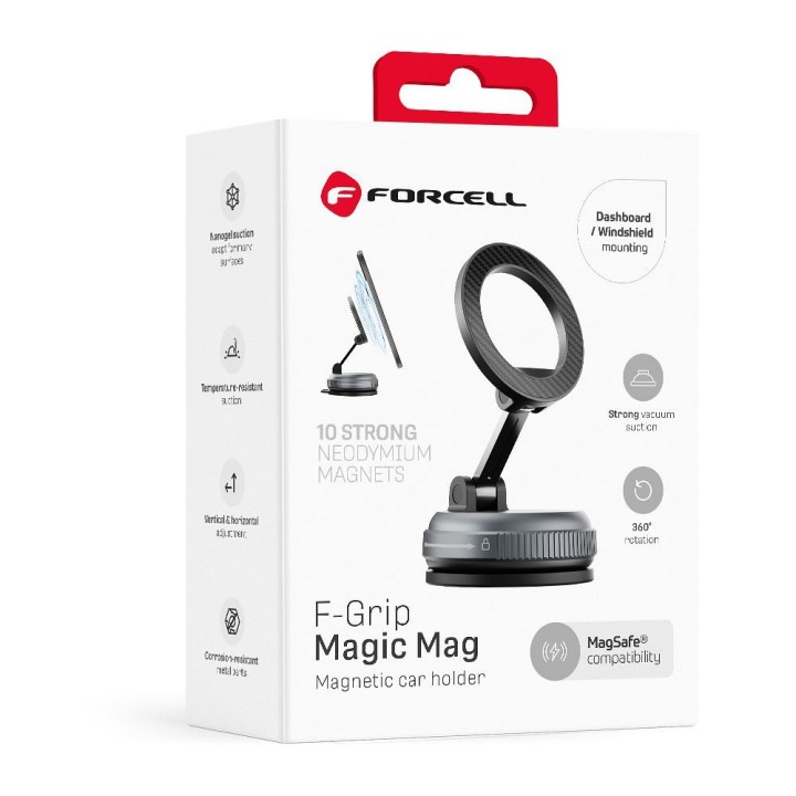 Phone holder with suction cup magnetic FORCELL Magic Mag compatible with Magsafe black 0INT