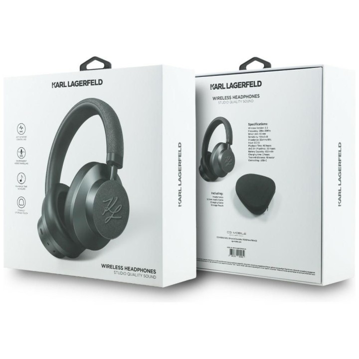 Wireless headphones on-ear ANC KARL LAGERFELD Grained Initials KF003084 grey