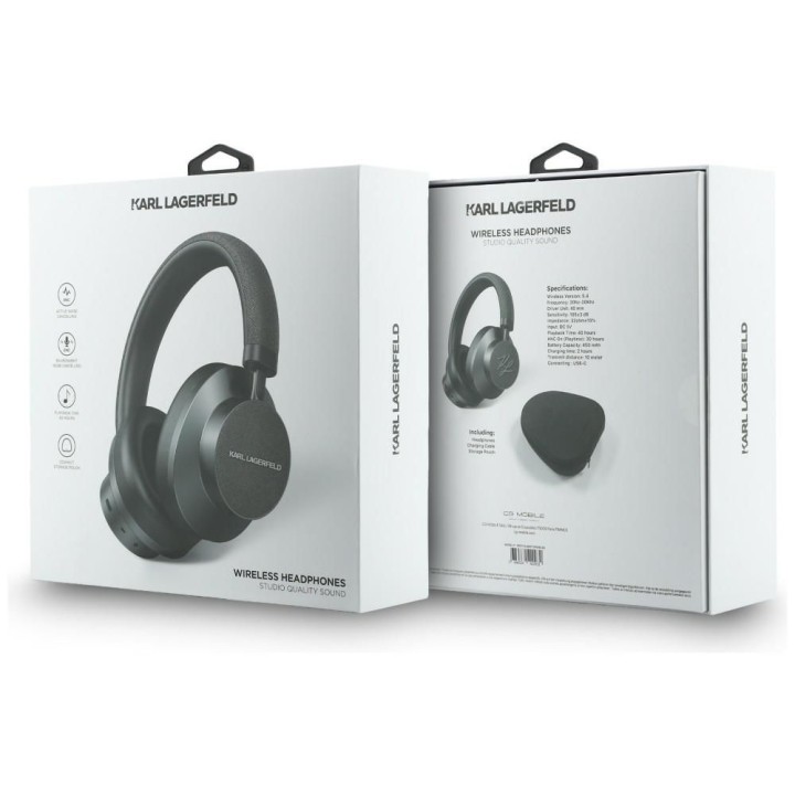 Wireless on-ear headphones ANC KARL LAGERFELD Saffiano Elongated KF003082 grey