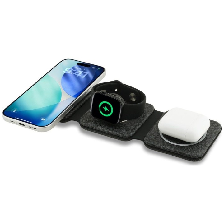 Бездротовий зарядний пристрій 3 в 1, сумісний з MagSafe 15W GUESS GUE005439, чорний