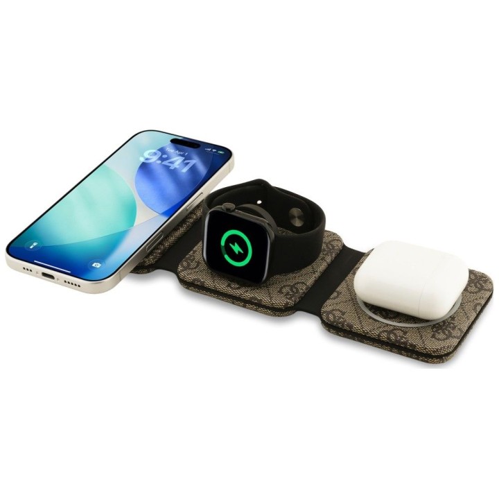 Wireless charger 3w1 MagSafe compatible 15W GUESS GUE005440 brown