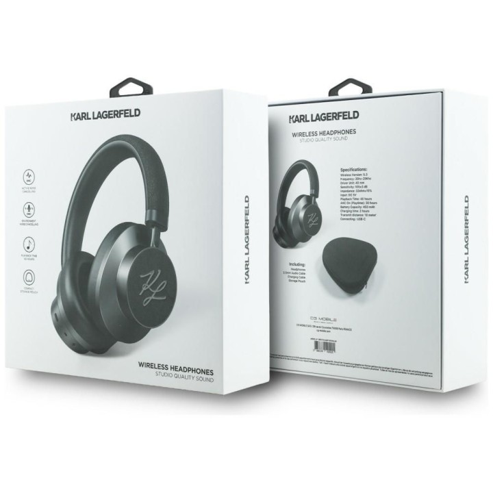 Wireless headphones on-ear ANC KARL LAGERFELD Grained Initials KF003083 black