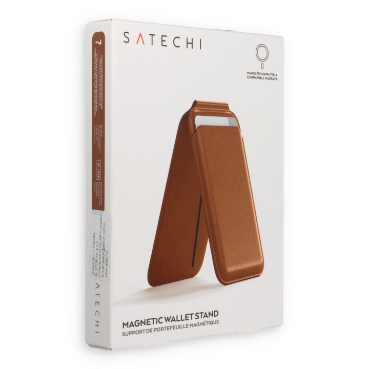 Wallet case with stand compatible with MagSafe Satechi Vegan Leather Wallet Stand leather brown