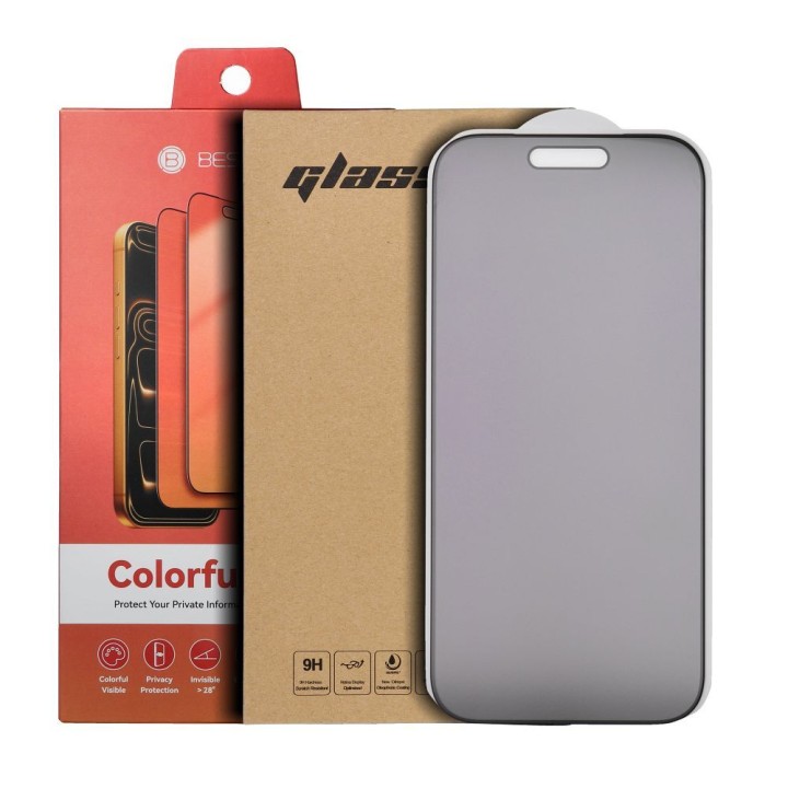 Hybrid glass 5D for iPhone 13 / 13 PRO / 14 / 16e / 17e (SE 4 2025) Bestsuit Flexible Colorfull Privacy 180 magenta