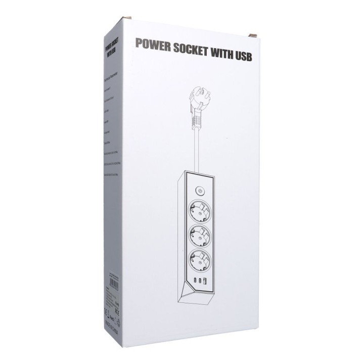 Power strip mains with 3 sockets max 3680W ports 1x USB A, 2x type C 25W with cable power 1m5m E59 white