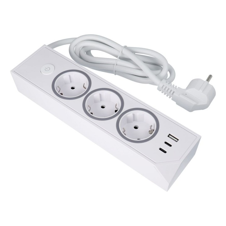 Power strip mains with 3 sockets max 3680W ports 1x USB A, 2x type C 25W with cable power 1m5m E59 white