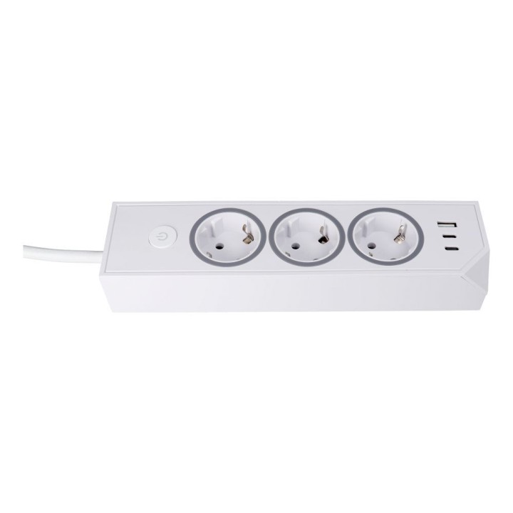 Power strip mains with 3 sockets max 3680W ports 1x USB A, 2x type C 25W with cable power 1m5m E59 white
