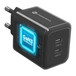 Ładowarka sieciowa do telefonu Forcell F-Energy GaN III Crystal Color 2x USB C AVS SSFC3.0 60W + kabel USB C do USB C VT-60