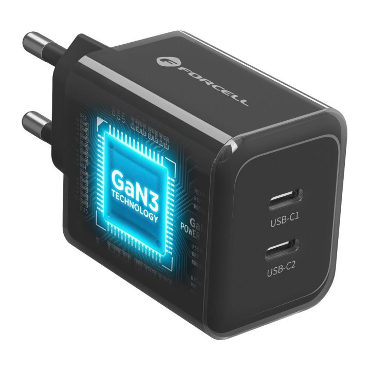 Сетевое зарядное устройство для телефона Forcell F-Energy GaN III Crystal Color 2x USB C AVS SSFC3.0 60W + кабель USB-C – USB-C