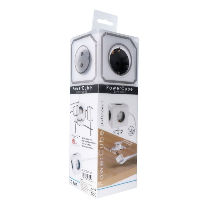 Cube power strip 5 sockets max 36800W with power cable 1,4m E03 white