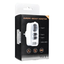 Мережевий фільтр з 3 розетками max 16A, портами 3x USB A, 1x тип C E06 білий