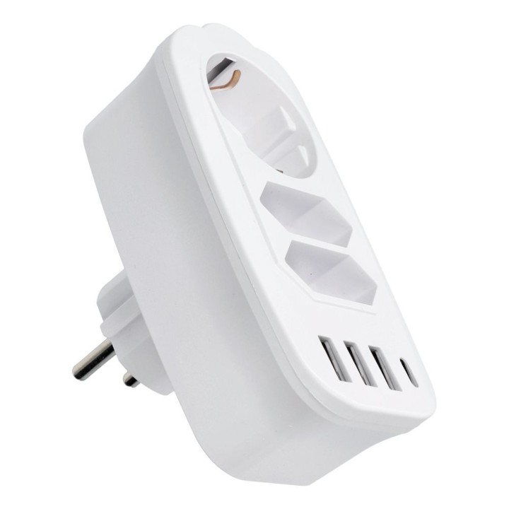 Power strip with 3 sockets max 16A, ports 3x USB A, 1x type C E06 white
