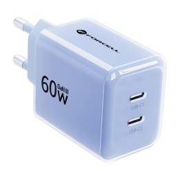 Ładowarka sieciowa do telefonu Forcell F-Energy GaN III Crystal Color 2x USB C AVS SSFC3.0 60W + kabel USB C do USB C VT-60