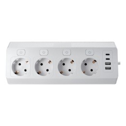 Power strip mains with 4 sockets max 3680W ports 2x USB A, 2x type C with cable power 2m E42 white