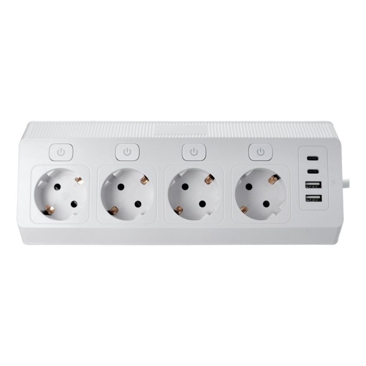 Power strip mains with 4 sockets max 3680W ports 2x USB A, 2x type C with cable power 2m E42 white