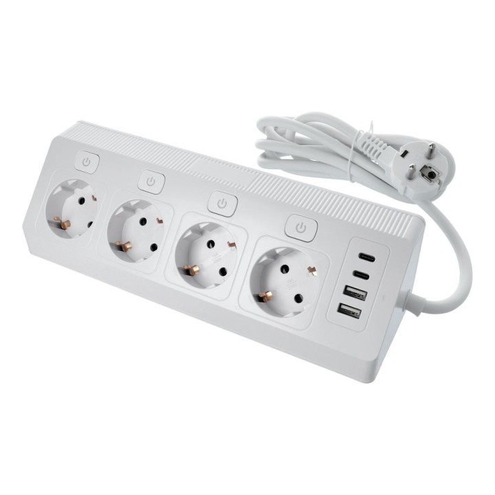 Power strip mains with 4 sockets max 3680W ports 2x USB A, 2x type C with cable power 2m E42 white