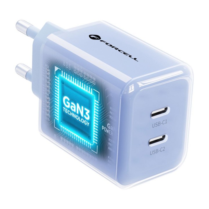 Wall charger for phone Forcell F-Energy GaN III Crystal Color 2x USB C AVS SSFC3.0 60W + USB-C to USB-C cable VT-60