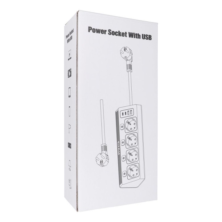 Power strip with 4 sockets max 3680W ports 2x USB A, 2x type C with power cable 2m E42 white