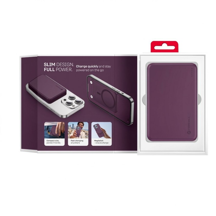 Powerbank zgodny z MagSafe Forcell F-Energy Slim F5K9 QC4.0 PD3.0 15W 5000 mAh burgundowy  0INT