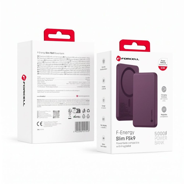 Повербанк совместимый с MagSafe Forcell F-Energy Slim F5K9 QC4.0 PD3.0 15W 5000 mAh бордовый 0INT